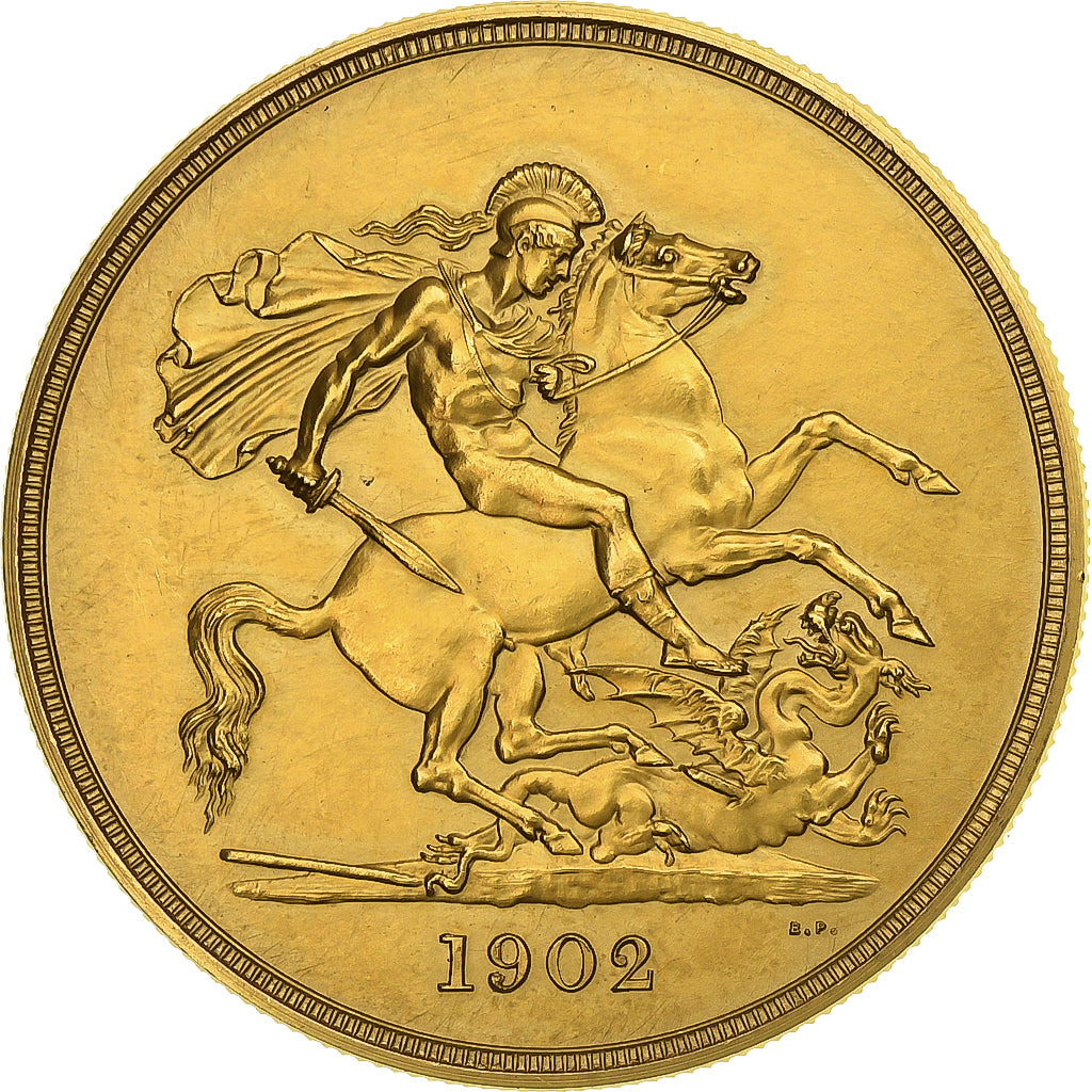 Great Britain, Edward VII, 5 Pounds, 1902, Rare, Gold, MS(60-62), KM:807