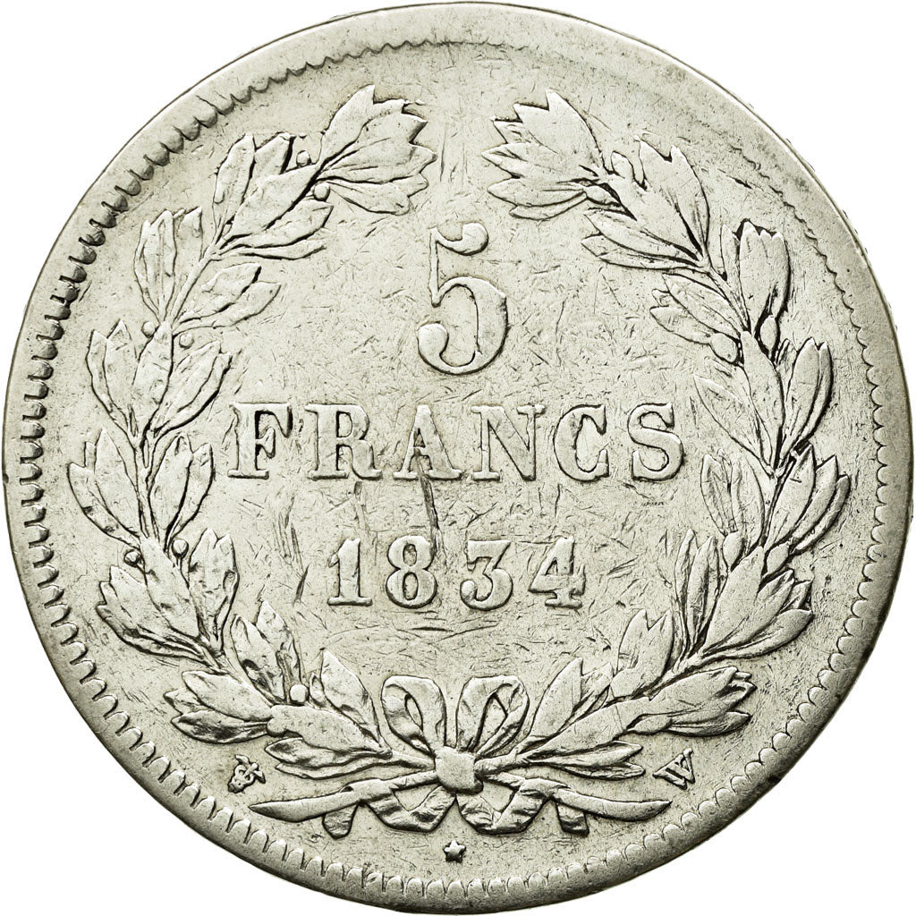 Coin, France, Louis-Philippe, 5 Francs, 1834, Lille, VF(30-35), Silver