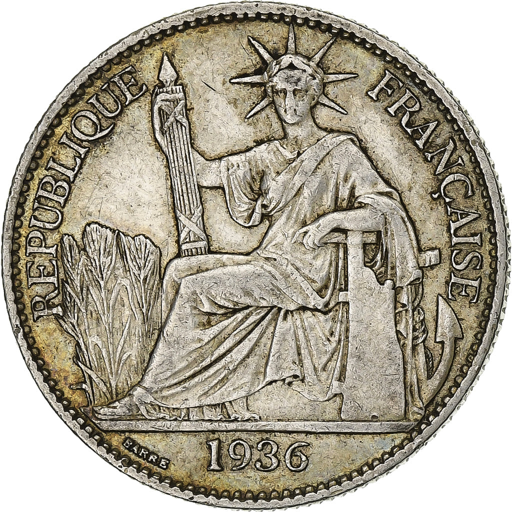 Francuskie Indochiny, 50 Cents, 1936, Paris, Srebro, AU(50-53), Lecompte:261