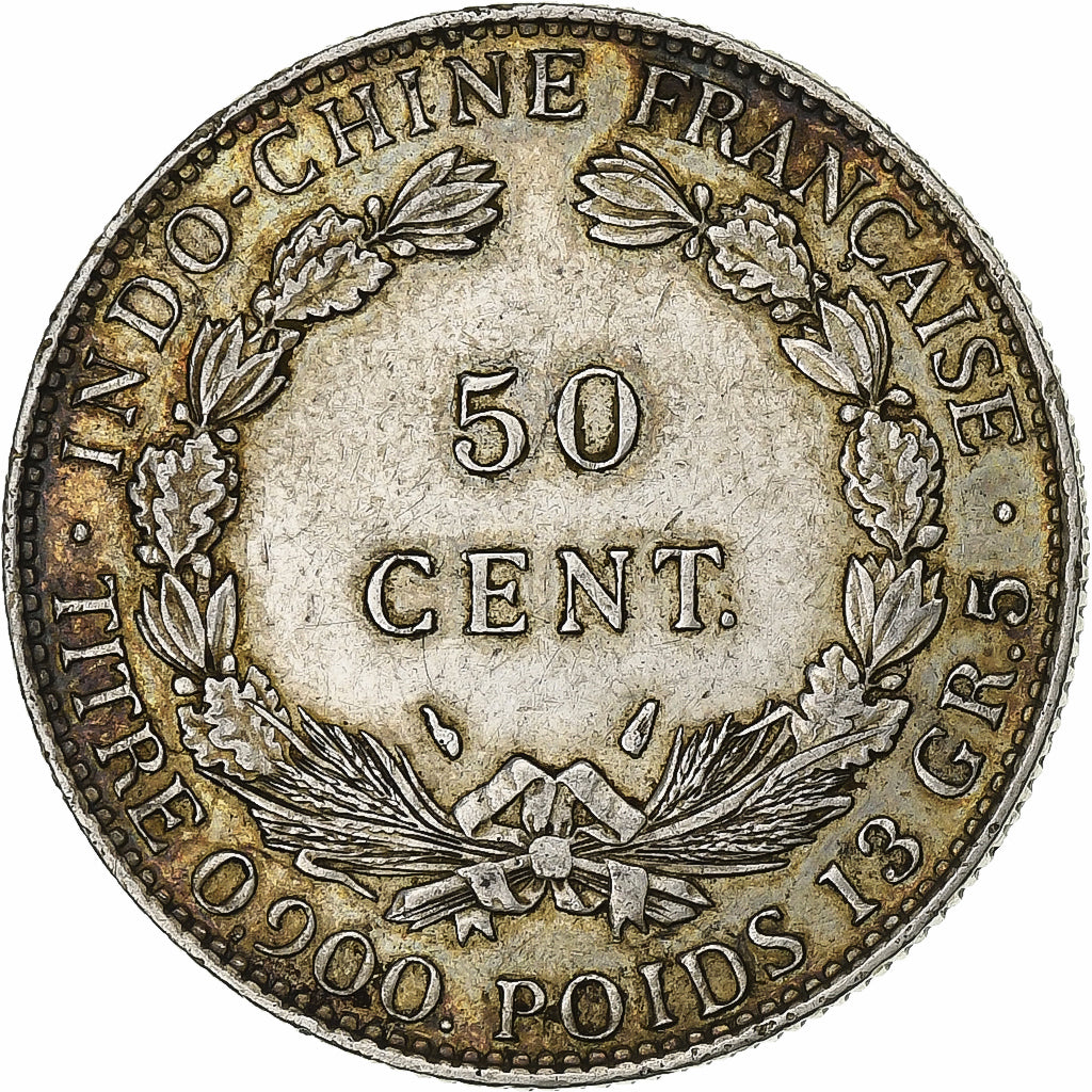 Francuskie Indochiny, 50 Cents, 1936, Paris, Srebro, AU(50-53), Lecompte:261