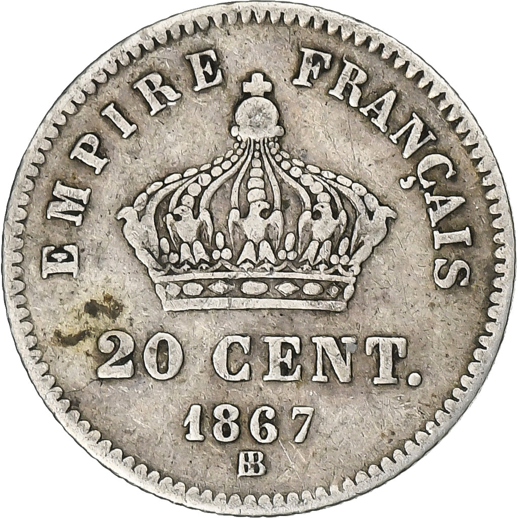 Frankreich, Napoleon III, 20 Centimes, Napoléon III, 1867, Strasbourg, Silber