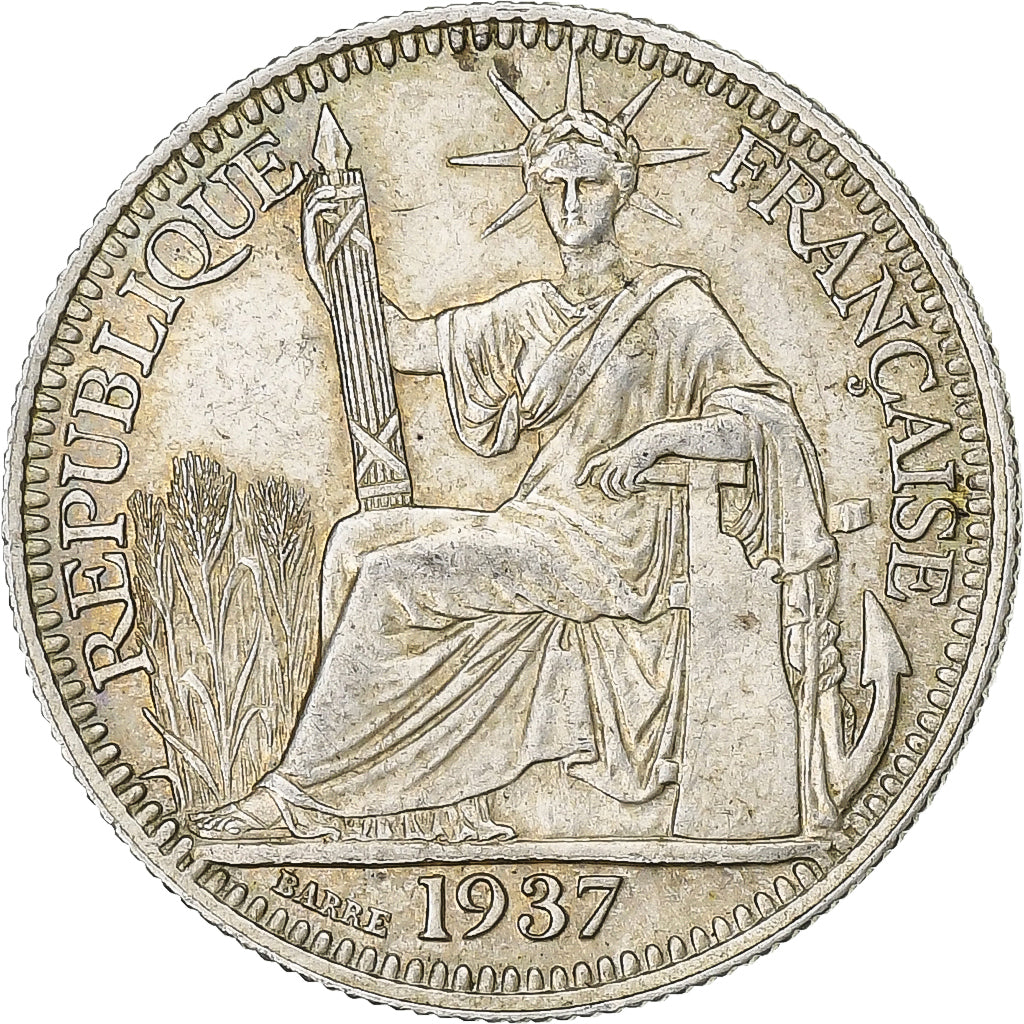 French Indo-China, 10 Cents, 1937, Paris, Silver, AU(50-53), Lecompte:174