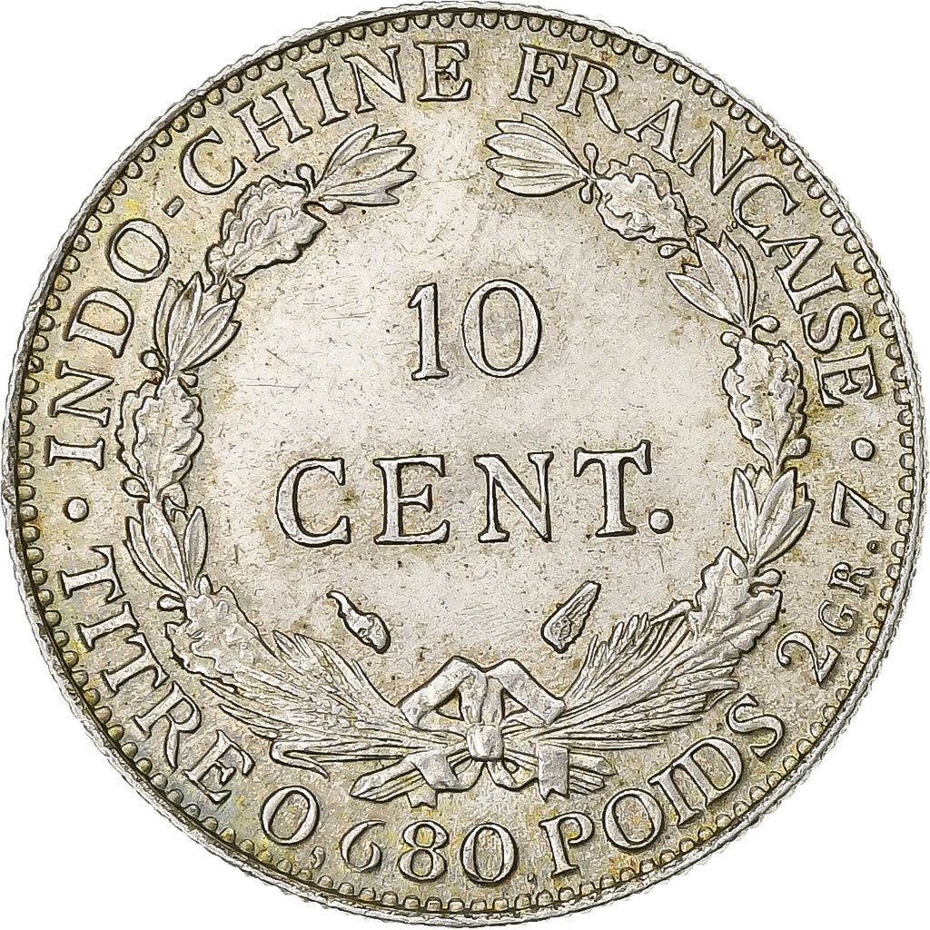 French Indo-China, 10 Cents, 1937, Paris, Silver, AU(50-53), Lecompte:174