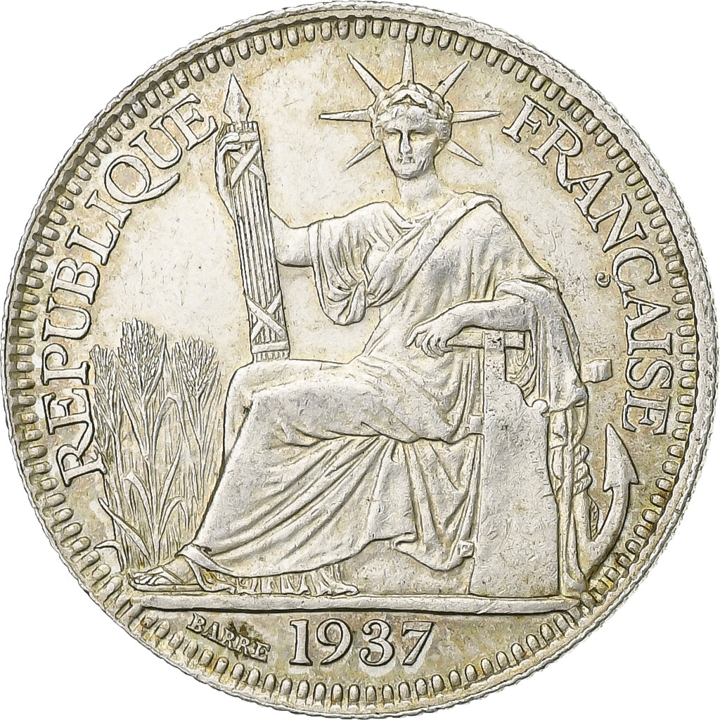 French Indo-China, 10 Cents, 1937, Paris, Silver, AU(50-53), Lecompte:174