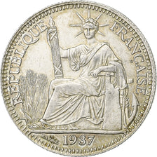 French Indo-China, 10 Cents, 1937, Paris, Silver, AU(50-53), Lecompte:174