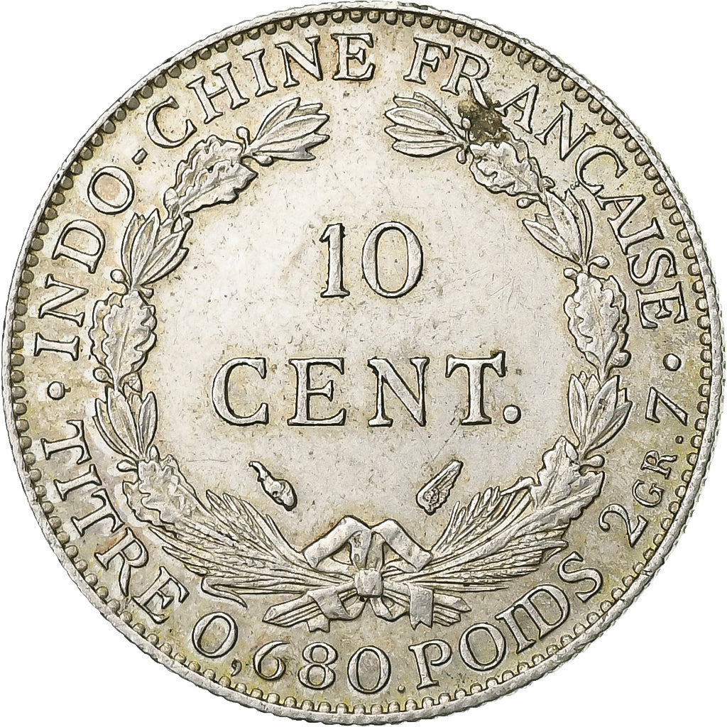 French Indo-China, 10 Cents, 1937, Paris, Silver, AU(50-53), Lecompte:174
