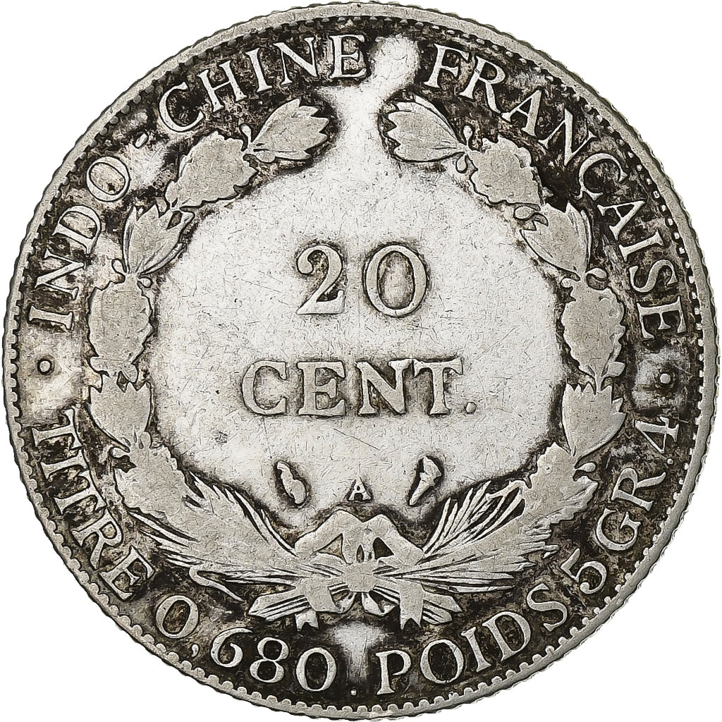 French Indo-China, 20 Cents, 1922, Paris, Silver, VF(30-35), Lecompte:222
