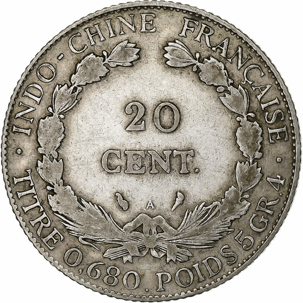 Indochina Francesa, 20 Cents, 1925, Paris, Prata, EF(40-45), Lecompte:225