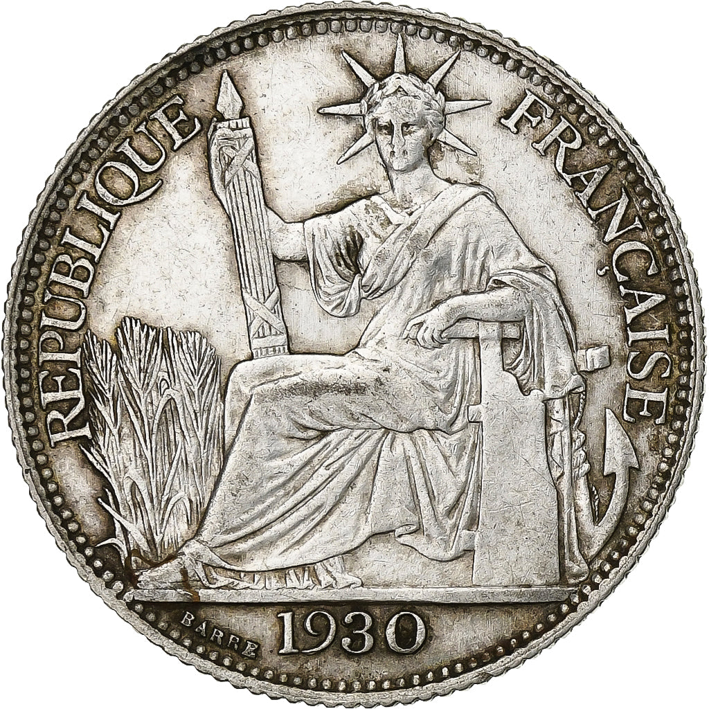 French Indo-China, 20 Cents, 1930, Paris, Silver, EF(40-45), Lecompte:230