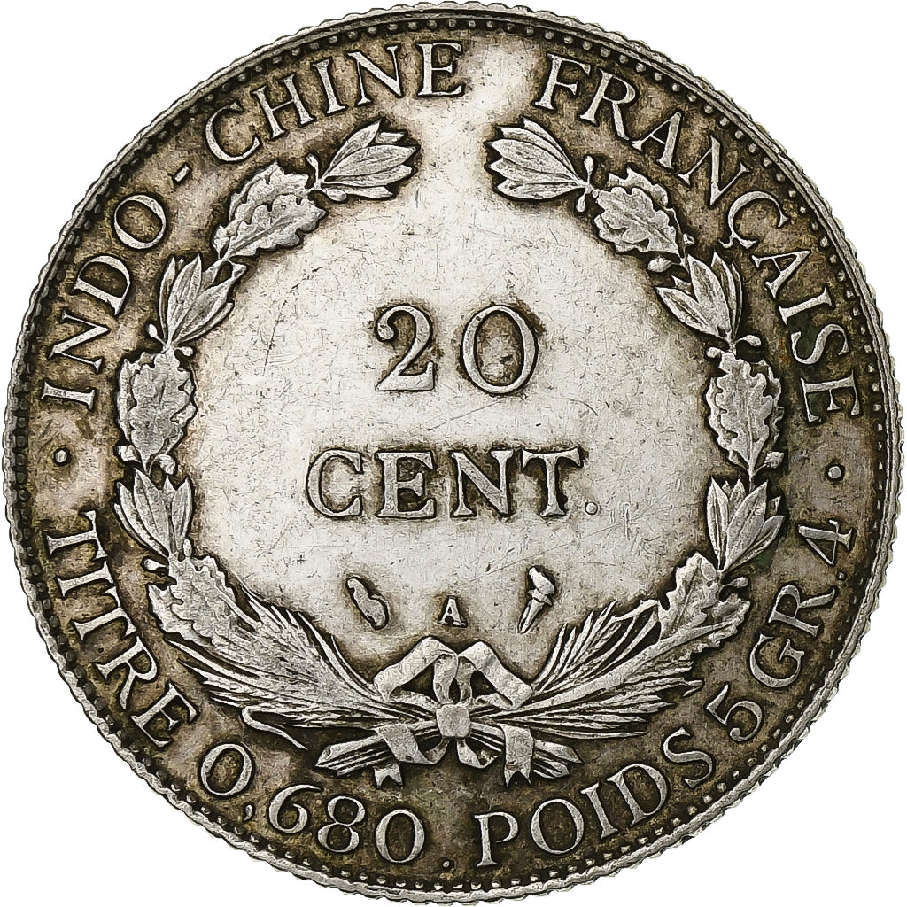 French Indo-China, 20 Cents, 1930, Paris, Silver, EF(40-45), Lecompte:230