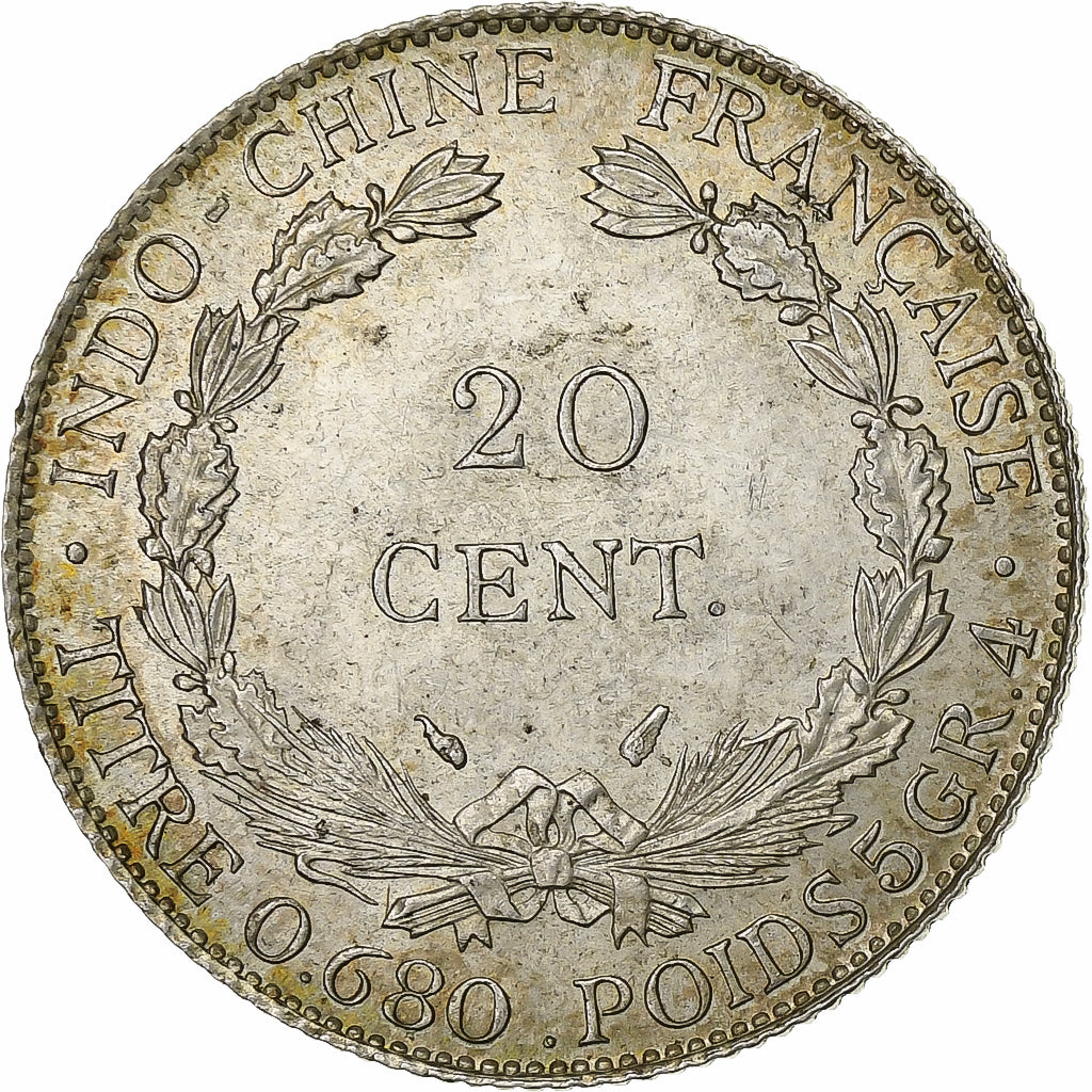 Indochina Francesa, 20 Cents, 1937, Paris, Prata, AU(55-58), Lecompte:236