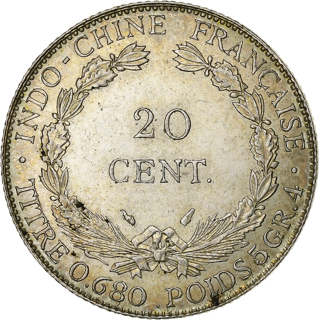 Francuskie Indochiny, 20 Cents, 1937, Paris, Srebro, AU(55-58), Lecompte:236