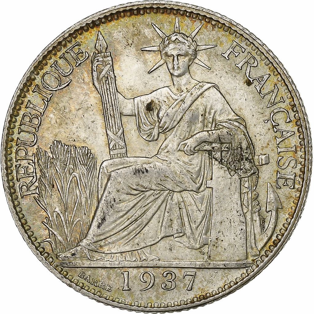 Indochina Francesa, 20 Cents, 1937, Paris, Prata, AU(55-58), Lecompte:236