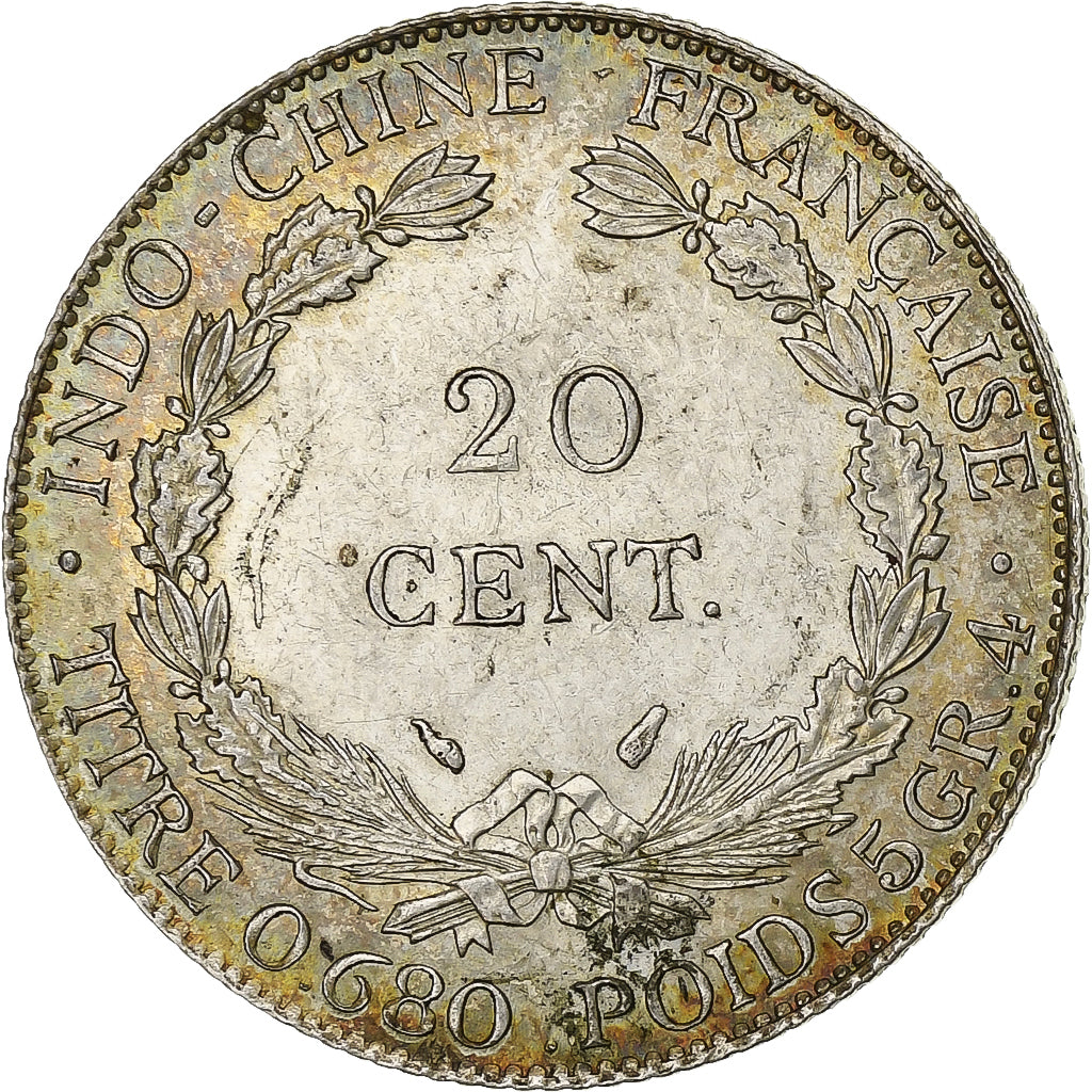 Indochina Francesa, 20 Cents, 1937, Paris, Prata, AU(55-58), Lecompte:236