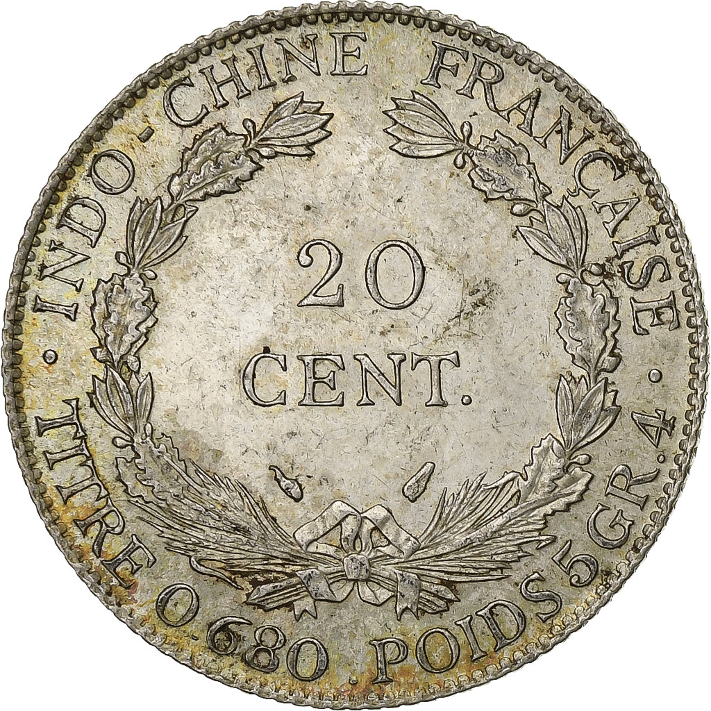 Indochina Francesa, 20 Cents, 1937, Paris, Prata, AU(55-58), Lecompte:236