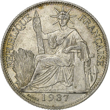 French Indo-China, 20 Cents, 1937, Paris, Silver, AU(55-58), Lecompte:236