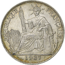 French Indo-China, 20 Cents, 1937, Paris, Silver, AU(55-58), Lecompte:236