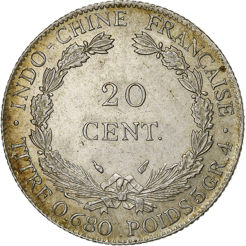 Indochina Francesa, 20 Cents, 1937, Paris, Prata, AU(55-58), Lecompte:236