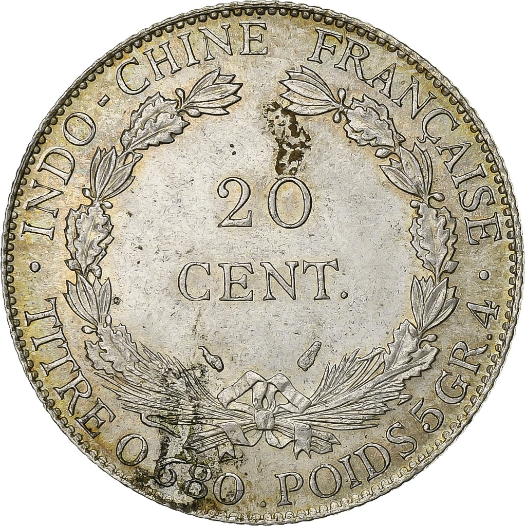 Indocia Francese, 20 Cents, 1937, Paris, Argento, SPL-, Lecompte:236, KM:17.2