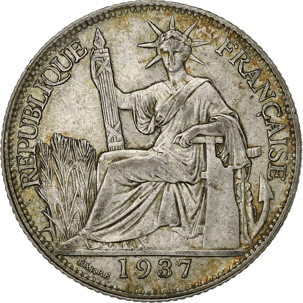 Indochina Francesa, 20 Cents, 1937, Paris, Prata, AU(55-58), Lecompte:236