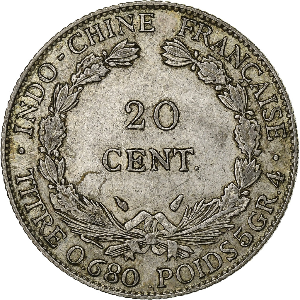 Indochina Francesa, 20 Cents, 1937, Paris, Prata, AU(55-58), Lecompte:236