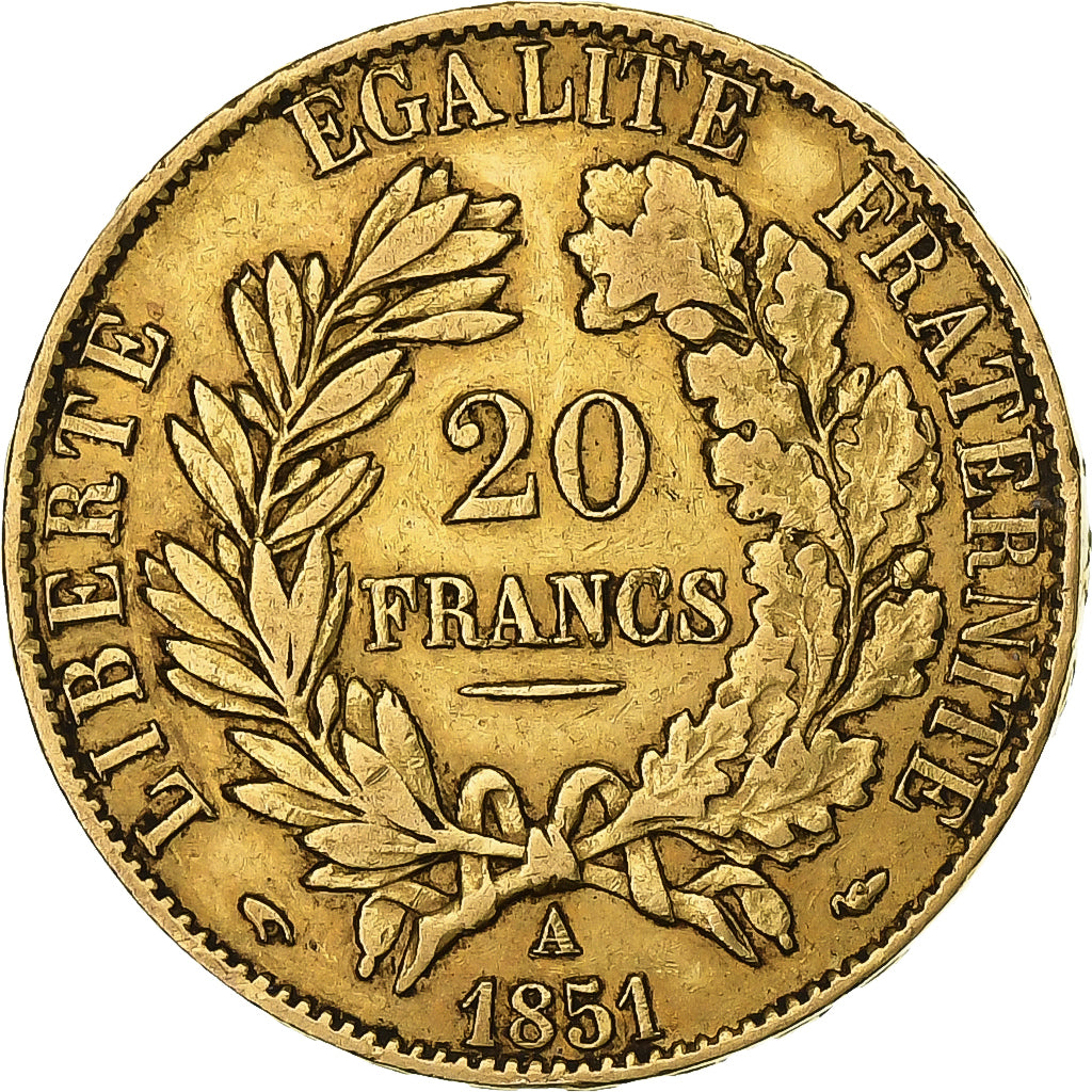 France, 20 Francs, Cérès, 1851, Paris, Or, TTB+, Gadoury:1059, KM:762