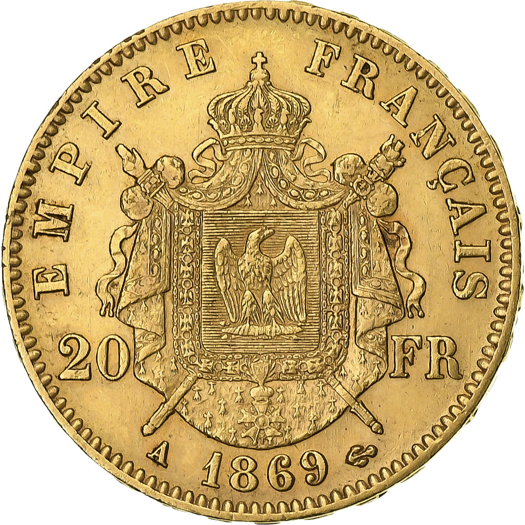 Frankreich, Napoleon III, 20 Francs, 1869, Paris, Gold, SS+, Gadoury:1062