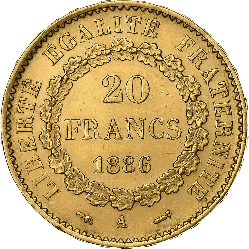 France, 20 Francs, Génie, 1886, Paris, Or, SUP, Gadoury:1063, KM:825