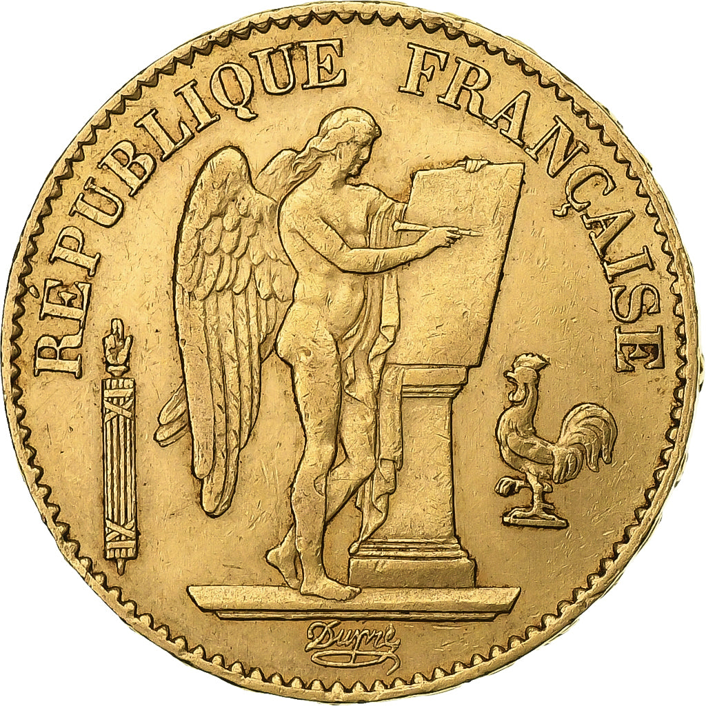 France, 20 Francs, Génie, 1876, Paris, Gold, AU(50-53), Gadoury:1063, KM:825