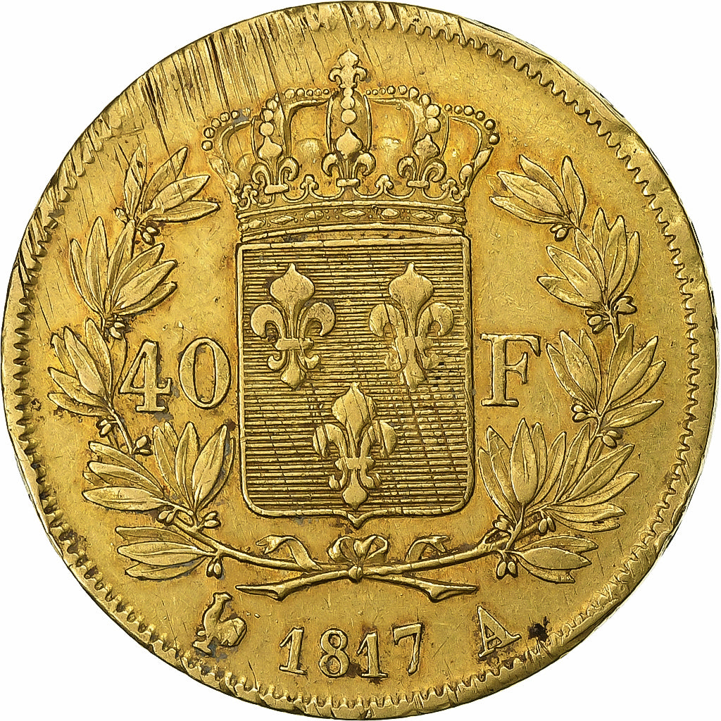 Francia, Louis XVIII, 40 Francs, 1817, Paris, Oro, MB+, Gadoury:1092, KM:713.1