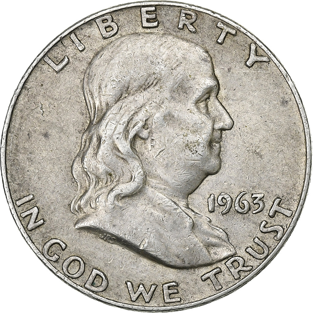 United States, Half Dollar, Franklin, 1963, U.S. Mint, Silver, EF(40-45), KM:199