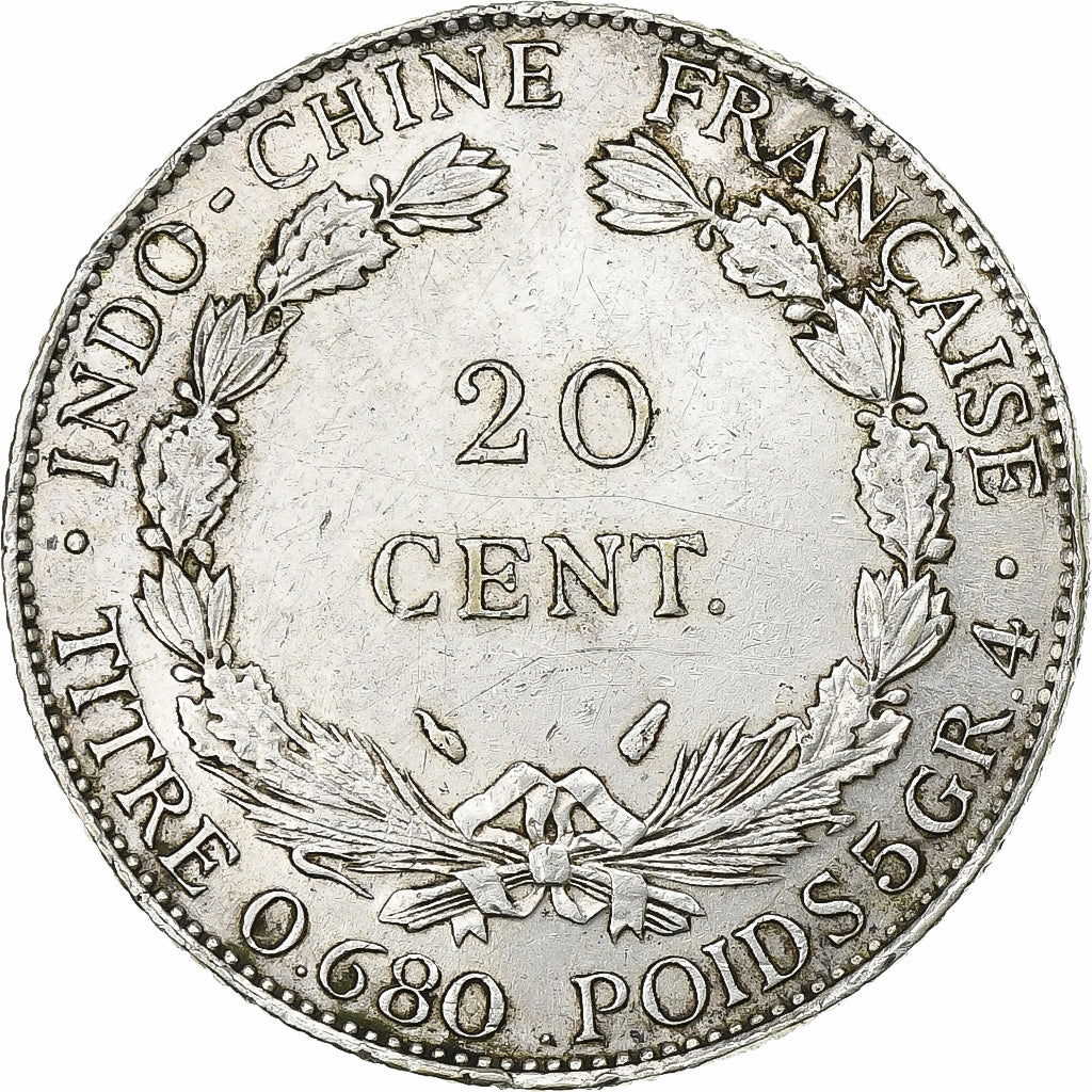 French Indo-China, 20 Cents, 1937, Paris, Silver, EF(40-45), Lecompte:236