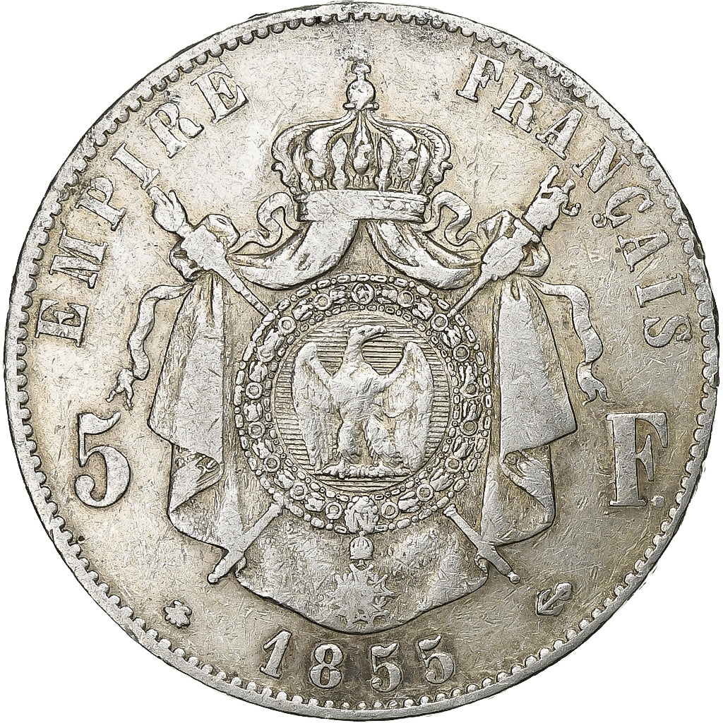 France, Napoleon III, 5 Francs, 1855, Strasbourg, Silver, VF(20-25)