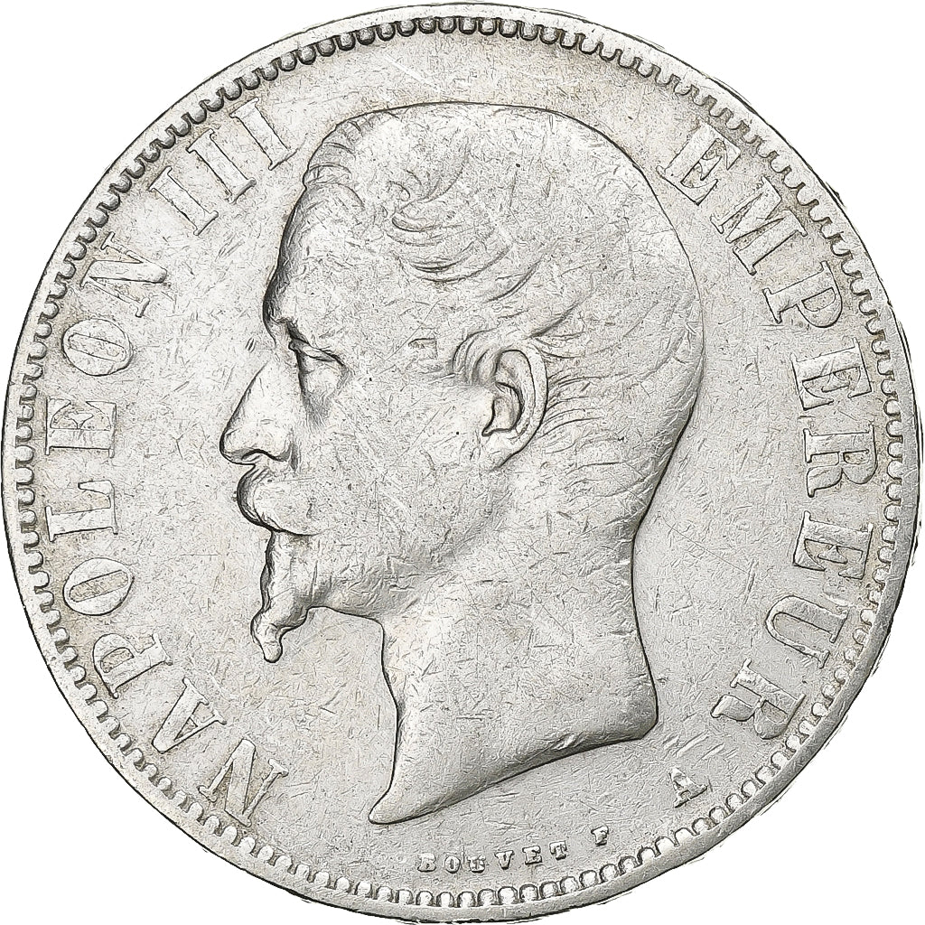 France, Napoléon III, 5 Francs, 1855, Paris, main ancre, Argent, TB