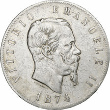Italy, Vittorio Emanuele II, 5 Lire, 1874, Milan, Silver, EF(40-45), KM:8.3