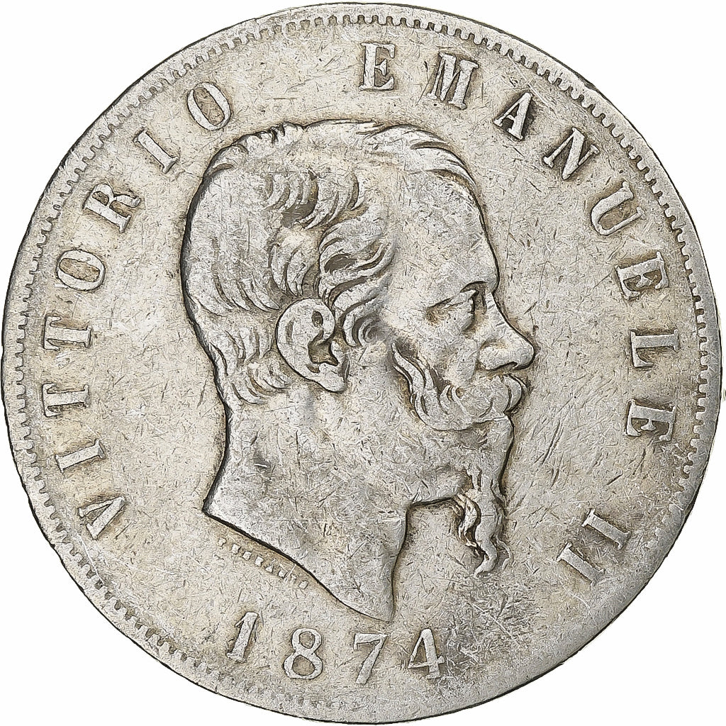 Italy, Vittorio Emanuele II, 5 Lire, 1874, Milan, Silver, VF(30-35), KM:8.3