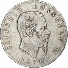 Italy, Vittorio Emanuele II, 5 Lire, 1874, Milan, Silver, VF(30-35), KM:8.3