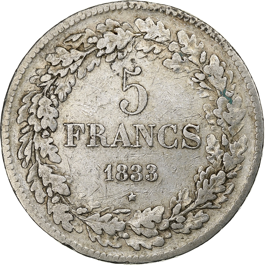 Belgique, Leopold I, 5 Francs, 5 Frank, 1833, Argent, TB+, KM:3.1