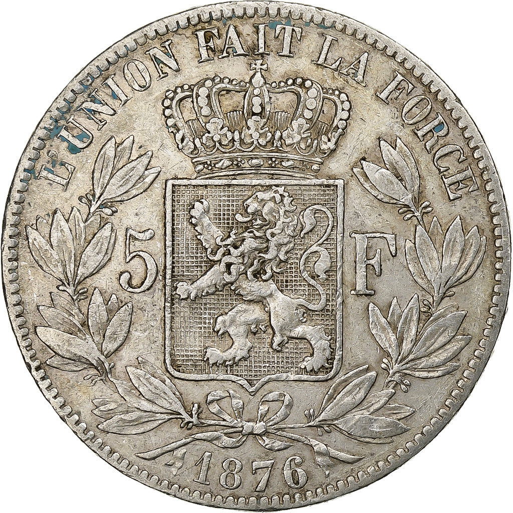 België, Leopold II, 5 Francs, 5 Frank, 1876, Zilver, ZF, KM:24