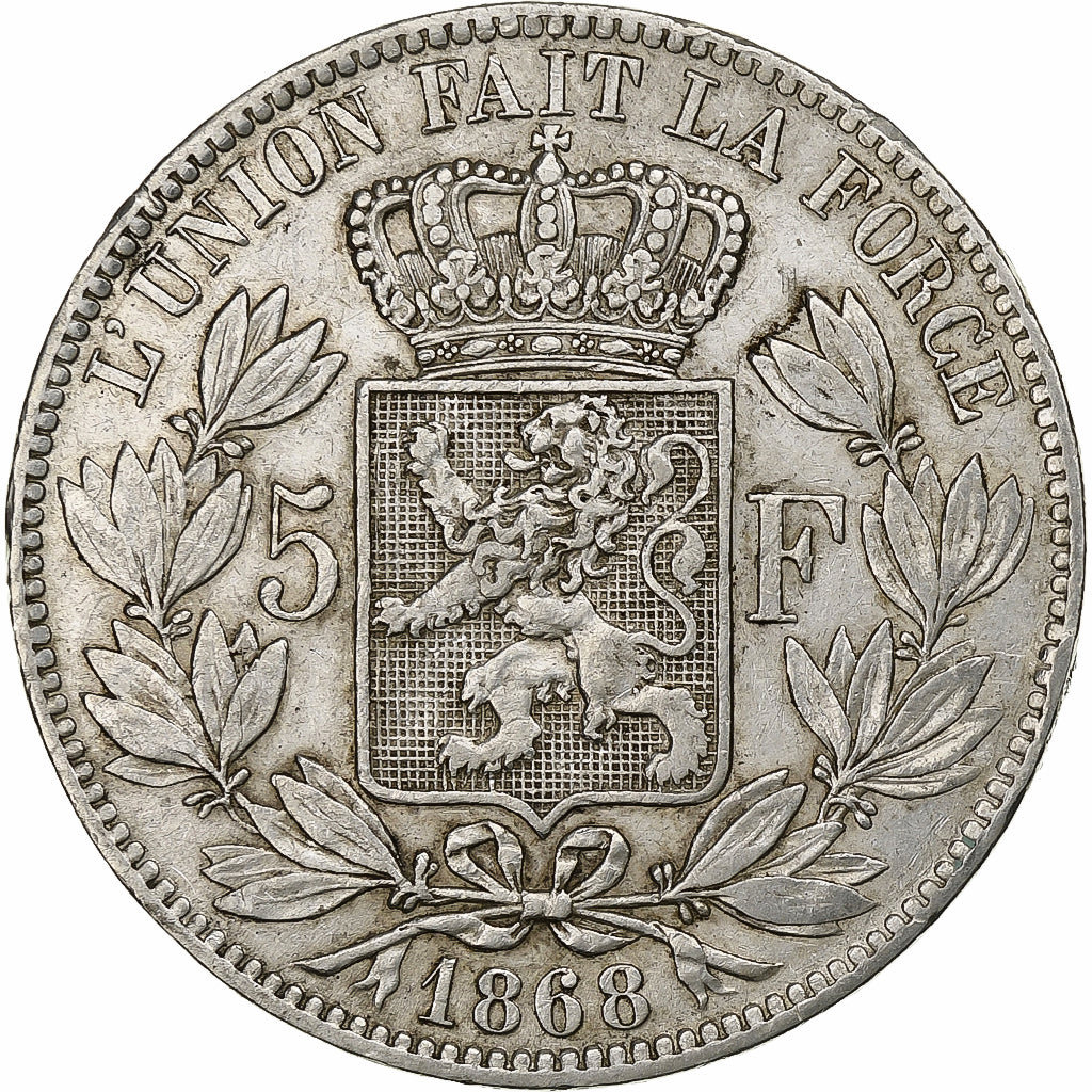 België, Leopold II, 5 Francs, 5 Frank, 1868, Zilver, ZF, KM:24