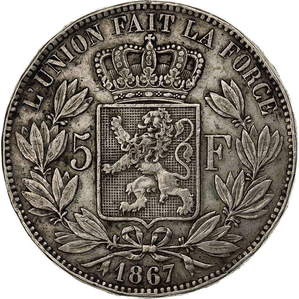 Belgium, Leopold II, 5 Francs, 5 Frank, 1867, Silver, VF(30-35), KM:24