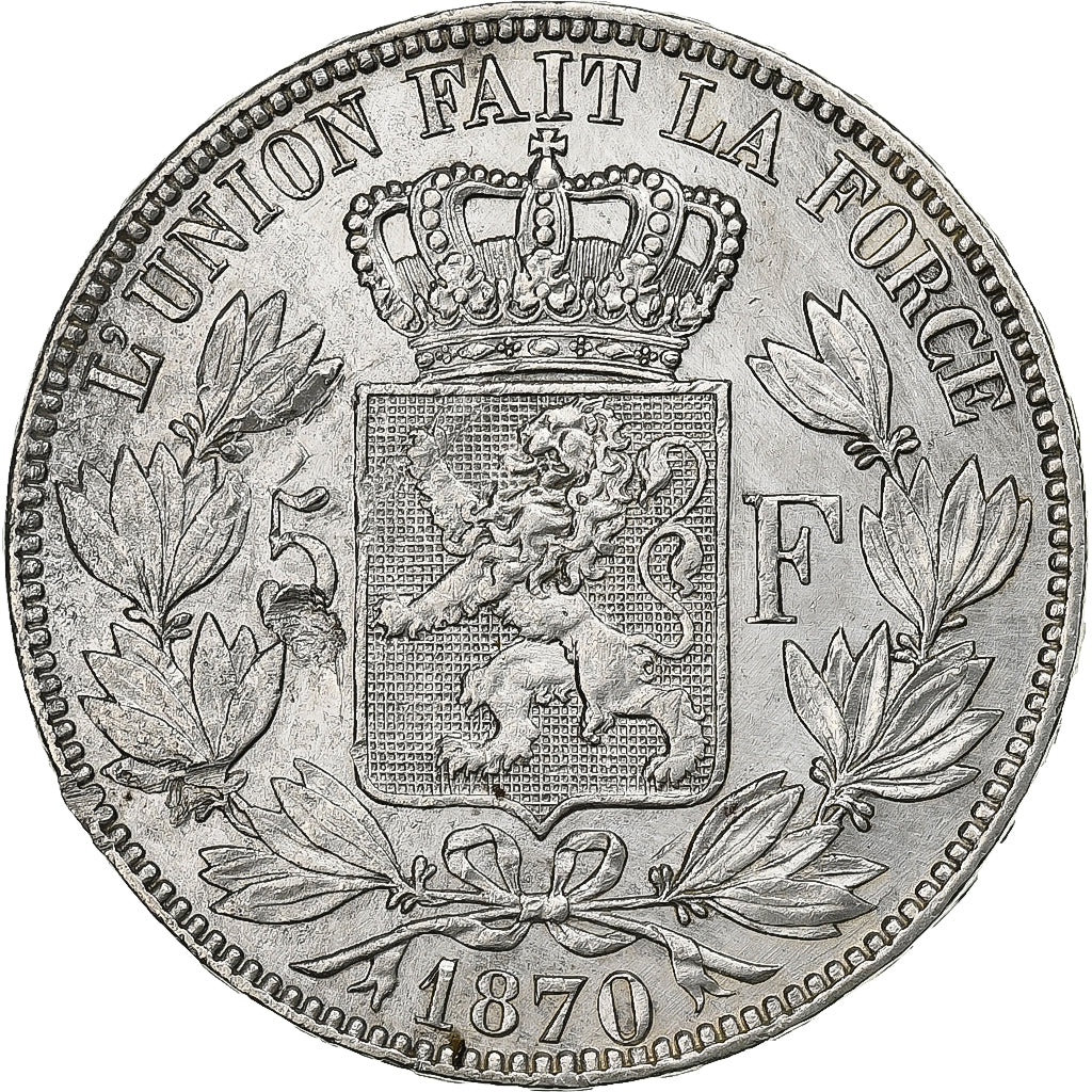 Belgium, Leopold II, 5 Francs, 5 Frank, 1870, Silver, EF(40-45), KM:24