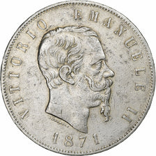 Italy, Vittorio Emanuele II, 5 Lire, 1871, Milan, Silver, VF(30-35), KM:8.3