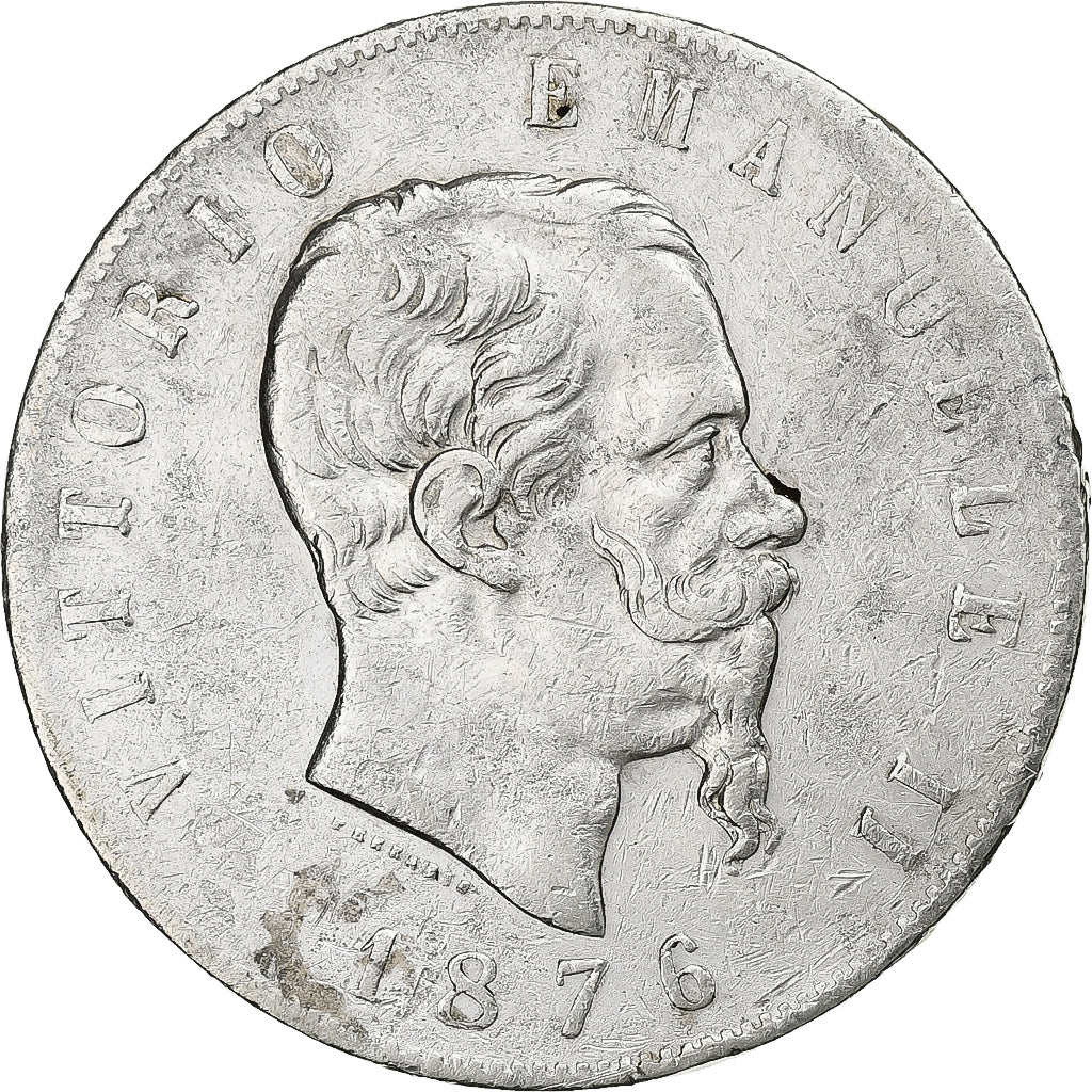 Italia, Vittorio Emanuele II, 5 Lire, 1876, Rome, Plata, MBC, KM:8.4