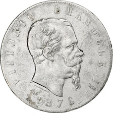 Italia, Vittorio Emanuele II, 5 Lire, 1876, Rome, Plata, MBC, KM:8.4