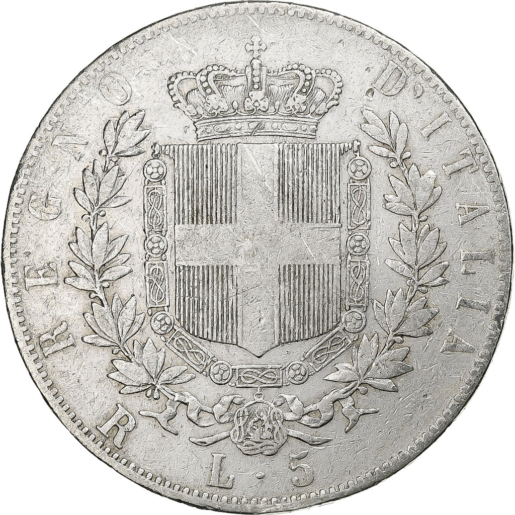 Italia, Vittorio Emanuele II, 5 Lire, 1876, Rome, Plata, MBC, KM:8.4