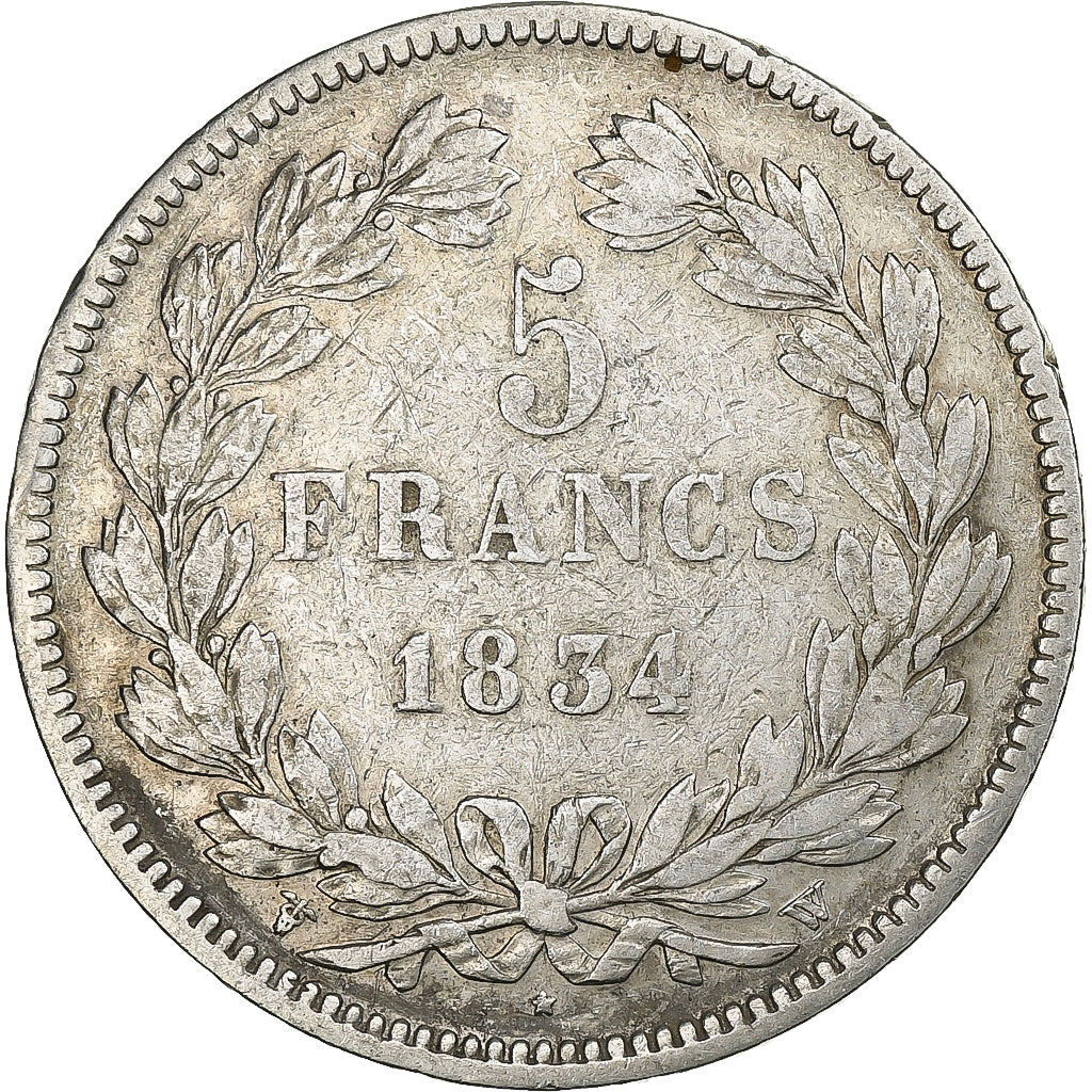 France, Louis-Philippe I, 5 Francs, 1834, Lille, Silver, VF(20-25), Gadoury:678