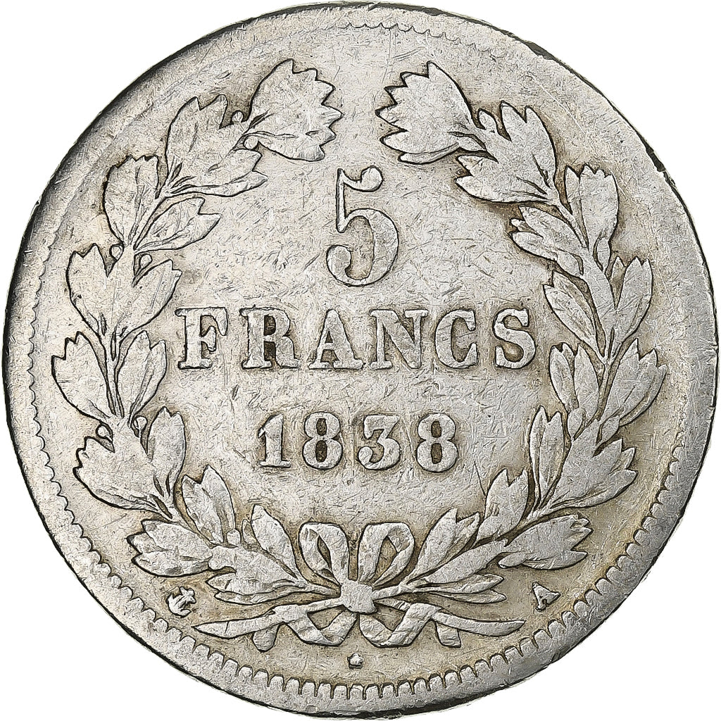 France, Louis-Philippe I, 5 Francs, 1838, Paris, Silver, VF(20-25), Gadoury:678