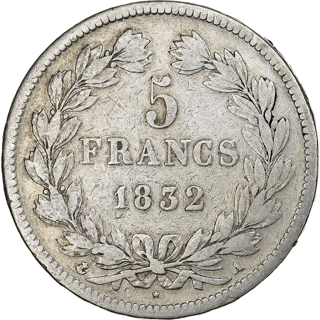 France, Louis-Philippe I, 5 Francs, 1832, Paris, Silver, VF(20-25), KM:749.1
