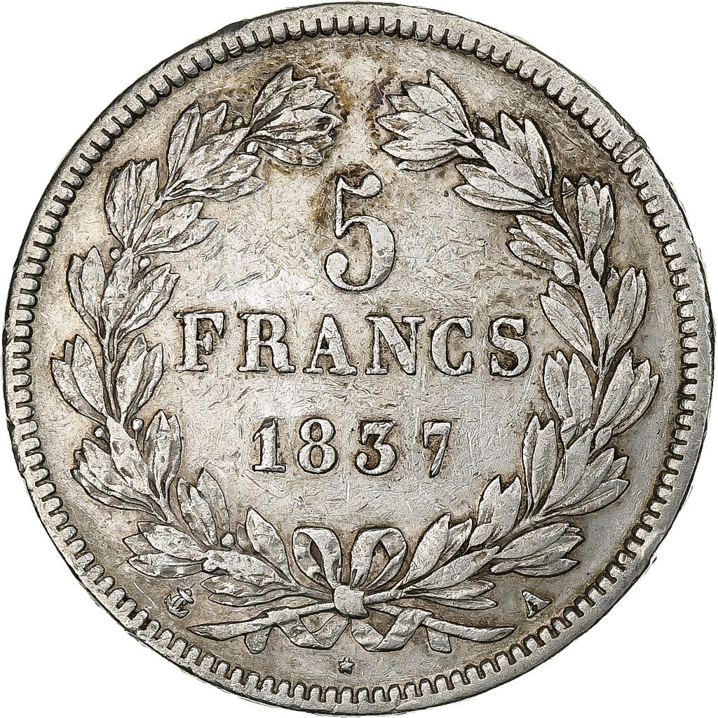 France, Louis-Philippe I, 5 Francs, 1837, Paris, Silver, VF(30-35), Gadoury:678